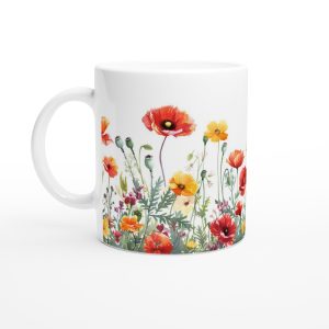 Vallmoblomster Keramisk Mugg – Vardagsfavoriten med vild blomsterprakt i akvarell