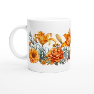 Keramisk mugg – Blomstrande Design med Varma Oranga Nyanser