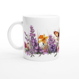 Keramisk Mugg - Blomsteräng med Fjäril, Levande Vattenfärg för Vårfika