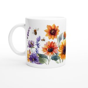Keramisk mugg – Solrosor och Lavendel med flitiga bin – En färgsprakande vardagsfavorit